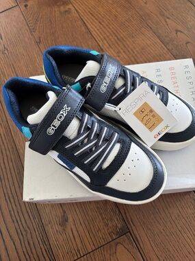 Geox Navy, White and Teal Kids Sneakers